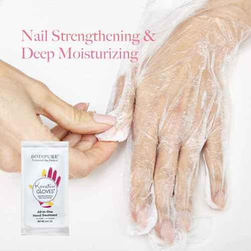 Bodipure All-In-1 Moisturizing Hand Mask, Keratin & Vitamin E Hand Mask for Dry Cracked Hands, Natural Moisturizing Gloves Formula, Strengthen Nails & Repair Hands 12 Pairs