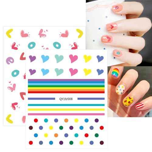 JMEOWIO 14 Sheets Cute Nail Stickers for Kids Nail Art Stickers Decals Self-Adhesive Pegatinas U?as Rainbow Flower Fruit Nail Supplies Nail Art Design Decoration Accessories