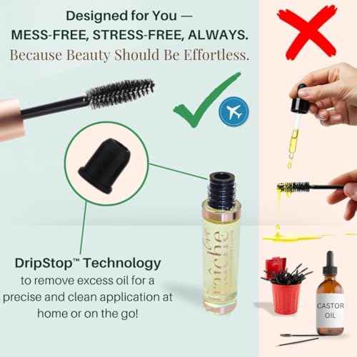Live Fraiche Organic Castor Oil Lash Serum for Hair Growth, 100% Pure Eyebrow Eyelash Growth Serum, Cold Pressed Hexane Free (2oz Glass Bottle + FILLED Mascara Tube)