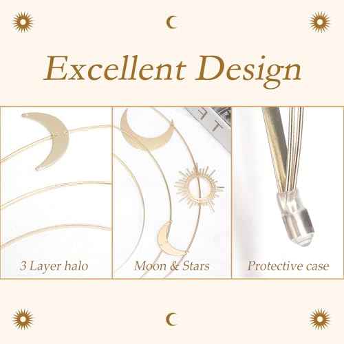 Gold Halo Crown Moon Stars Goddess Crown Alloy Goddess Headpiece Party Tiaras Crowns for Women Wedding Birthday Christmas Hair Accessories for Women and Girls