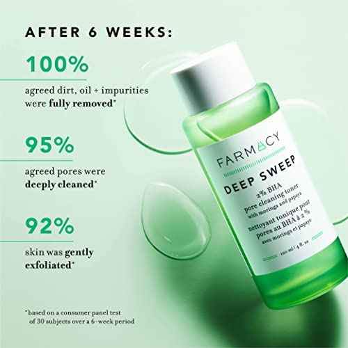 Farmacy 2% Salicylic Acid Toner for Face - Deep Sweep Gentle BHA Exfoliant for Oily Skin - Refines Texture with Papaya Enzymes & Moringa Water for a Healthy-Looking Complexion (10ml)