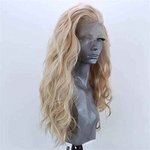 ELESTY Long Natural Curly Glueless Lace Front Wig Gloden Blonde Synthetic Lace Front Wigs for Women Left Part Glueless Heat Resistant Fiber Hair Daily Party Wig ¡¦
