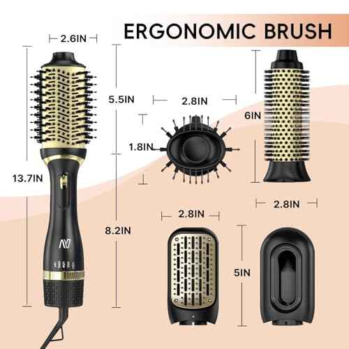 Hair Dryer Brush Set, Multifunctional Hot Air Brush for Salon Blowouts, Negative Ion Technology & Quick Drying, Shiny and Less Frizz, Black Champagne