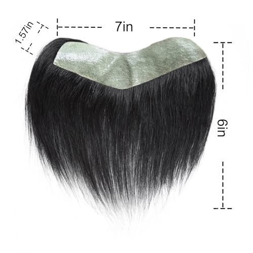 Frontal Hairpiece for Men, Hair Extension Hairline Loss Straight Tape in Human Hair Toppers Replacement Toupee (Natural Black, 1.57"x7", 6")