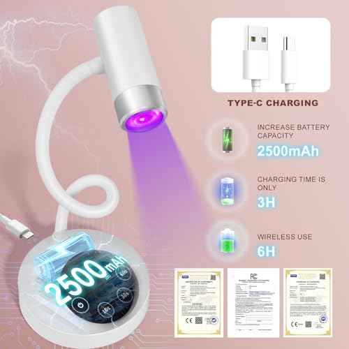 AORAEM UV LED Nail Lamp, Rechargeable Gooseneck Lamp for Gel Nails 12W Quick Dry LED Nail Light Bueaty Dryer with 4 Timers & Auto Sensor, Professional Flash Cure Light for Gel Nails Home DIY White