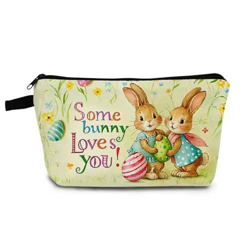 Cute Easter Bunny Makeup Bag Toiletry Organizer Zipper Pouch Some Bunny Loves You Small Cosmetic Bag Easter Present for Women Friends