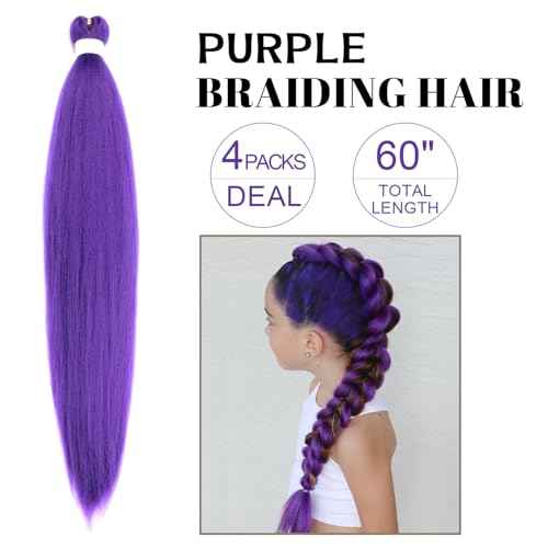 Purple Hair Extensions for Braids - 30 Inch Pre-Stretched Synthetic Braiding Hair for Halloween Cosplay Rumi Costumes Hair (purple, 30 Inch (Pack of 4))