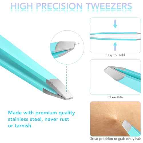 Tweezers Set and Nail Clippers 8Pcs Precision No Gaps Eyebrow Tweezer Kit for Facial Hair Men & Women Travel Tweezers with Leather Case (Violet/Cyan)