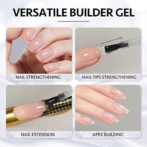 GAOY Clear Builder Gel for Nails, 16ml Nail Strengthener in a Bottle, Nail Extension Hard Gel, Soak Off Long Lasting UV Light Cure, Base Coat Top Coat Needed