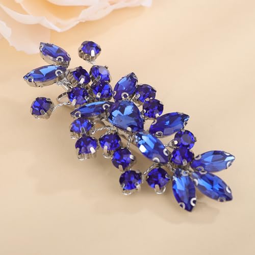 Teyglen Blue Rhinestone Hair Clip Bridal Crystal Hair Barrette for Women Sparkly Hair Piece Wedding Hair Clips Hair Accessories for Women (Blue)