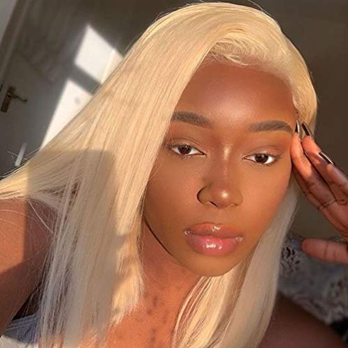 613 Blonde Human Hair Bundles with Closure 100% Brazilian Virgin Straight Bundles with 4x4 Lace Closure 613 Platinum 3 Straight Bundles Human Hair Weave with 4x4 Lace Closure (10 12 14+10)