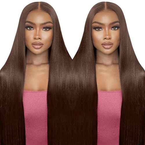 Chocolate Brown Lace Front Wigs Human Hair Pre Plucked 26 Inch Dark Brown Wear And Go Glueless Wig 9x6 Straight Wig Human Hair 220% Density Colored #4 Brown Glueless Hd Lace Frontal Wigs For Women