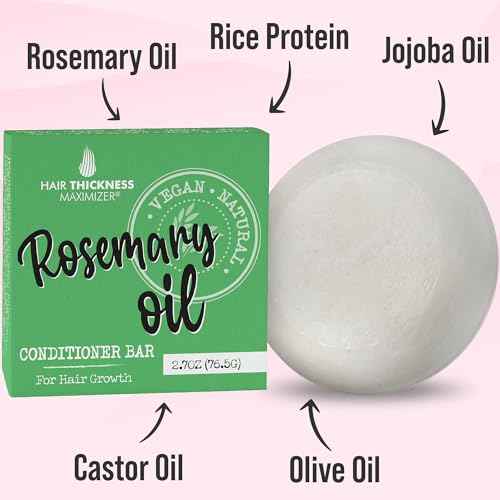 Rosemary Oil for Hair Growth Conditioner Bar. Eco Friendly, Vegan, Color Safe, pH Balanced. Solid Conditioner Bar Equal To 3 Liquid Bottles. Zero Plastic, USA Made, Strengthening & Dry Hair Relief