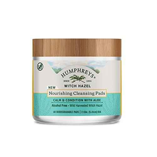 Humphreys Witch Hazel Nourishing Cleansing Pads | Wild Harvested Witch Hazel & Aloe | Hydrating, Natural Alcohol-Free Formula | 60 Rounds