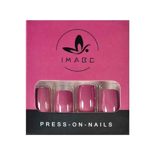 Pretty Rose Pink Press On Nails Square Short False Nails Women Girls Nail Art Full Cover Reusable Fingernails Datechable Acrylic Manicure For Daily Dating Office Home Party (24pcs)