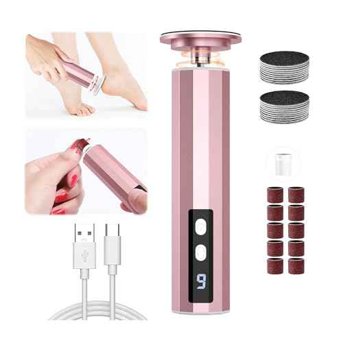Electric Foot Callus Remover, 2 in 1 Rechargeable Foot File for Feet & Nails, 9 Speed Controller Callus Remover with Replaceable Sandpaper, Cordless Pedicure Tools for Dead Skin and Calluses (Pink)