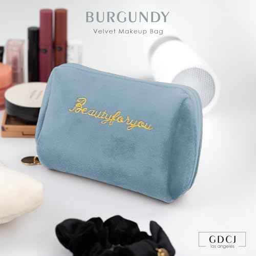 Velvet Makeup Bag, Portable Zipper Make Up Pouch, Cute Small Cosmetic Bag, Flannel Toiletry Bag, Travel Storage Bag Gifts for Women Girls(Blue)