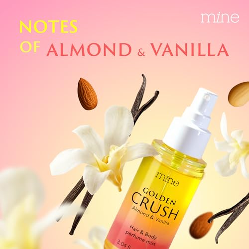 Mine Hair Perfume for Women, Hair and Body Mist - IFRA Safety Certificate, Long Lasting, Lightweight, Freshen Hair, Body & Pillows - Almond & Vanilla Scent - 3.04 oz