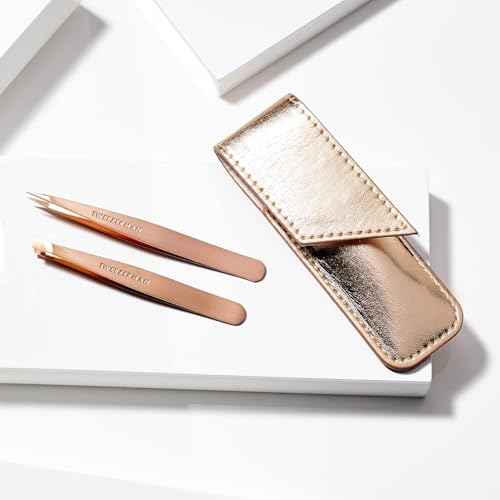 Tweezerman Rose Gold Petite Point and Slant Set with Travel Case