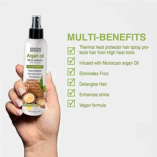 Keratin Research Brazilian Keratin Hair Blowout Treatment Spray with Queratina Keratina - Advanced Straightening & Smoothing for 4-6 Months, Fresh Scent, Includes Argan Oil Thermal Protector (12oz)