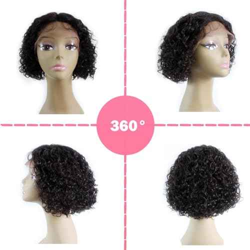 Short Lace Front Wigs for Black Women T Part 13x5.5x1 Glueless HD Lace Pre Plucked Hairline Deep Curly Wigs Afro Curly 100% Human Hair Wig Natural Color 8inch