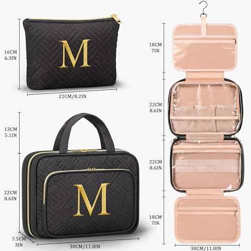 Personalized Gifts for Women, Initial Toiletry Bag Hanging Travel Organizer & Makeup Cosmetic Bag with Embroidery Letter Teacher Appreciation Gift Birthday Mothers Day Gifts for Mom Wife Friend Sister