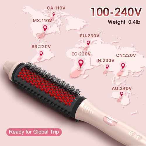 Infrared Thermal Brush, 1.65 inch Heated Round Brush for Blowout Look, Universal Voltage, Negative Ion Technology, 6 Temperature Settings, Less Damage, Pink Gifts for Women Teen Girls