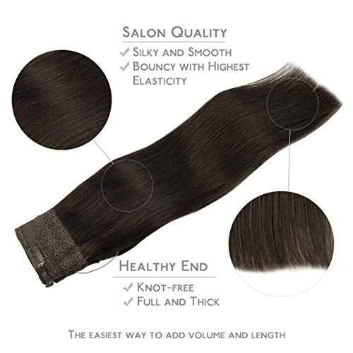WENNALIFE (Increase 50% Lifespan) Real Human Hair 14 inch 75g Dark Brown Remy Invisible Transparent Wire Fish Line Hair Extensions Straight Real Hair Extensions