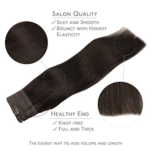WENNALIFE Wire Hair Extensions (Increase 50% Lifespan) Real Human Hair 16 inch 95g Dark Brown Remy Hair Invisible Transparent Wire Fish Line Straight Reusable Natural Extensiones De Cabello Humano