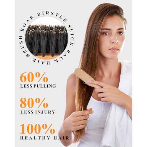Boar Bristle Slick Back Hair Brush - Smooths Flyaways, Tames Frizz, Styles Edges, Sleeks Ponytails, Buns - Teasing Smoothing Brush for Women & Men Fine/Medium Hair, Styling Accessories for Girls, Kids