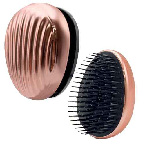 WYNK Shell Shaped Travel Hair Brush - Detangling Brush for Women & Men, Compact Portable Hair Brush for Thick/Curly Hair, Scalp Massage Brush with Protective Cover, Champagne Gold (Gift Ready)