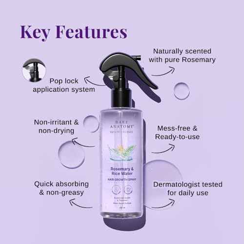 Bare Anatomy Nature x Science Rosemary Water Spray for Hair Growth & Hair Thickness with Rice Water |100% Natural Extract | Soft & Smooth Hair| Controls Hairfall| Non-Greasy & Fast Absorbing | 200ml