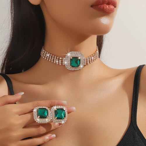 Denifery Bridal Wedding Jewelry Set Crystal Rhinestone Necklace Earrings Sets Formal Costume Jewelry for Women and Brides
