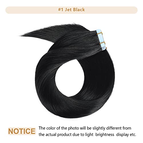Yilite Tape in Human Hair Extensions - 24 Inch, 20pcs, 50g Silky Straight Jet Black Color