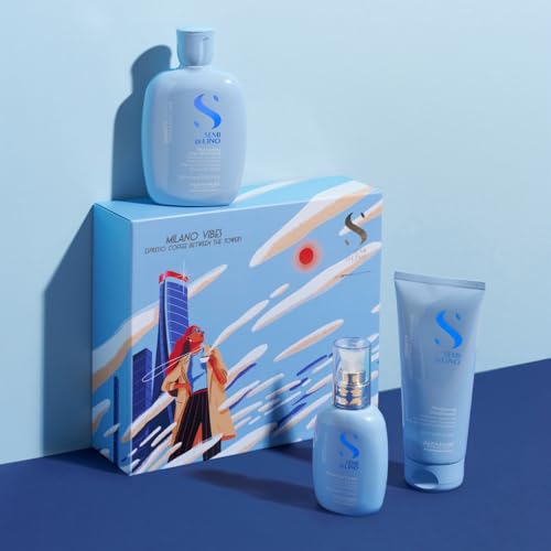 Alfaparf Milano Semi di Lino Density Gift Set for Thin and Aging Hair - Thickening Shampoo, Conditioner and Leave-In Volumizing Cream - Sulfate Free