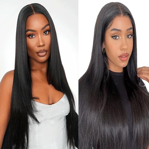 13x4 Lace Front Wigs Human Hair for Women HD Transparent Straight Lace Front Wigs Human Hair Pre Plucked Glueless Lace Frontal Wigs Natural Black Color 24 Inch 180 Density