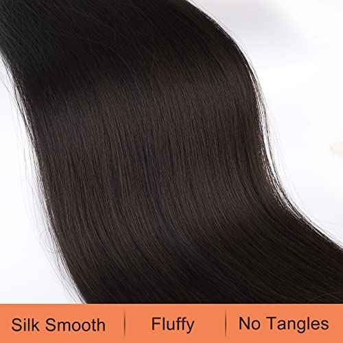 SEIKEA 28" Ponytail Extensions Drawstring Long Straight Fake Pony Tail Natural Soft Clip in Hair Extension Synthetic Heat Resistant Hairpiece - Black Brown