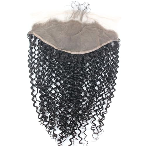 Dreambeauty Transparent Lace Color 13¡¿6" Lace Frontal Closure Kinky Curly Free Part Brazilian Remy Human Hair Pre-Plucked Natural Hairline Lace Frontal Closure with Baby Hair Natural Color (14 Inch)