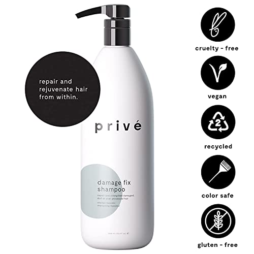 Priv? Damage Fix Hair Shampoo for Women & Men - Sulfate-Free Repair Shampoo for Damaged Hair - Strengthening & Moisturizing Formula for Dry, Dull & Over-Processed Strands (33.8 oz)