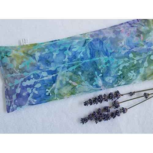 Organic Lavender Flaxseed Eye Pillow with Chamomile & Rose Petals - Yoga, Meditation, Small Microwavable Heat Therapy Pack - Pastel Batik Undersea