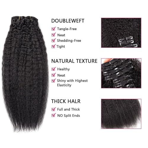 Kinky Straight Clip in Hair Extensions for Black Women Human Hair Clip In Extensions 20 Inch 10Pcs 120g Natural Black Full Head Unprocessed Remy Human Hair (Natural Black, 20 Inch)