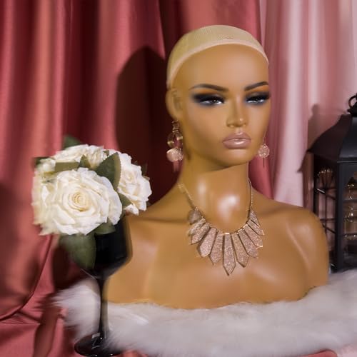 Mannequin Head with Shoulders Realistic Manikin Head With Freckles for Display and Styling for Wigs, Jewelry, and Clothing DC410