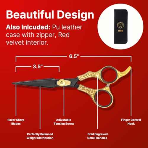H&S GoldBlack Series Professional Hair Cutting Scissors | Premium Japanese Stainless Steel | 6.5¡± Hair Shears, Barber Accessories & Hair Salon Supplies | Beard & Moustache Grooming