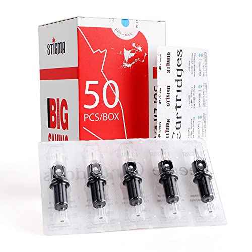 STIGMA Disposable Tattoo Cartridge Needles 50Pcs Assorted Sizes 3RL 5RL 7RL 9RL 11RL 0.35mm of Round Liner Soft Edge for Tattoo Machines 50Pcs EN05-50KIT-E