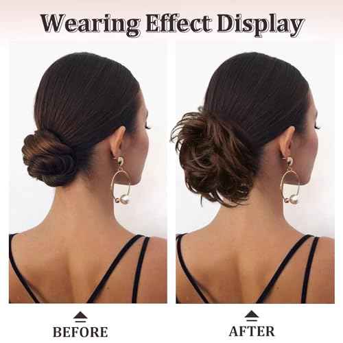 Claw Clip Messy Bun Hair Piece 100% Real Human Hair Buns Curly Chignon Hair Bun Extensions Wavy Tousled Updo Hair Buns Claw Clip Ponytail Hairpieces for Women(Dark Brown with Light Golden Brown)
