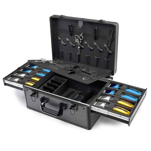 MoyRetty Professional Barber Case, Barber Suitcase 6 Clipper Slots & 8 Shear Holders, 17.13" Portable Aluminum Organizer for Hair Stylists & Pet Groomers-Black