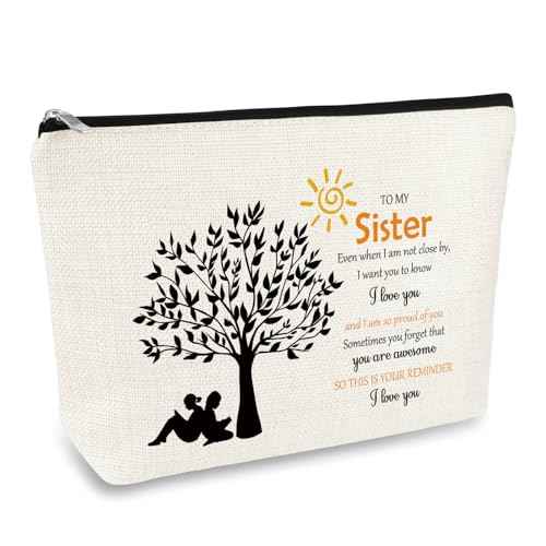 Sister Gifts from Sister Makeup Bag Inspirational Gifts for Sister Birthday Graduation Mothers Day Wedding Gifts Zipper Cosmetic Bag Adult Sisters Appreciation Gifts Travel Toiletry Bag Pouch