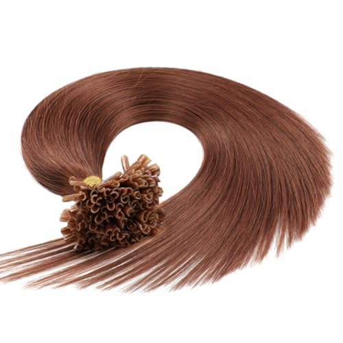 Curlable U-tip Human Hair Extensions 33# Copper Brown Keratin Nail Tip Hair Extension 100 Strands 0.5g/strands Straight Brazilian Remy Hair 24 Inch (60cm)