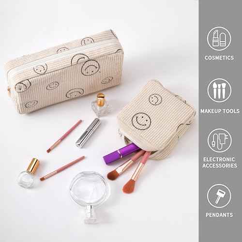 Makeup Bag Purse Cosmetics Bags Corduroy Cute Cosmetic Pouch Handbags Purses Makeup Organizer Storage for Women (2 Pack Pink)