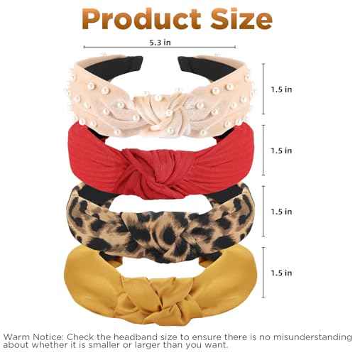 Funtopia Fashion Headbands for Women Girls, 10 Pcs Knotted Pearl Wide Top Knot Turban Hair Bands/ Hoops Vintage Velvet Leopard Print